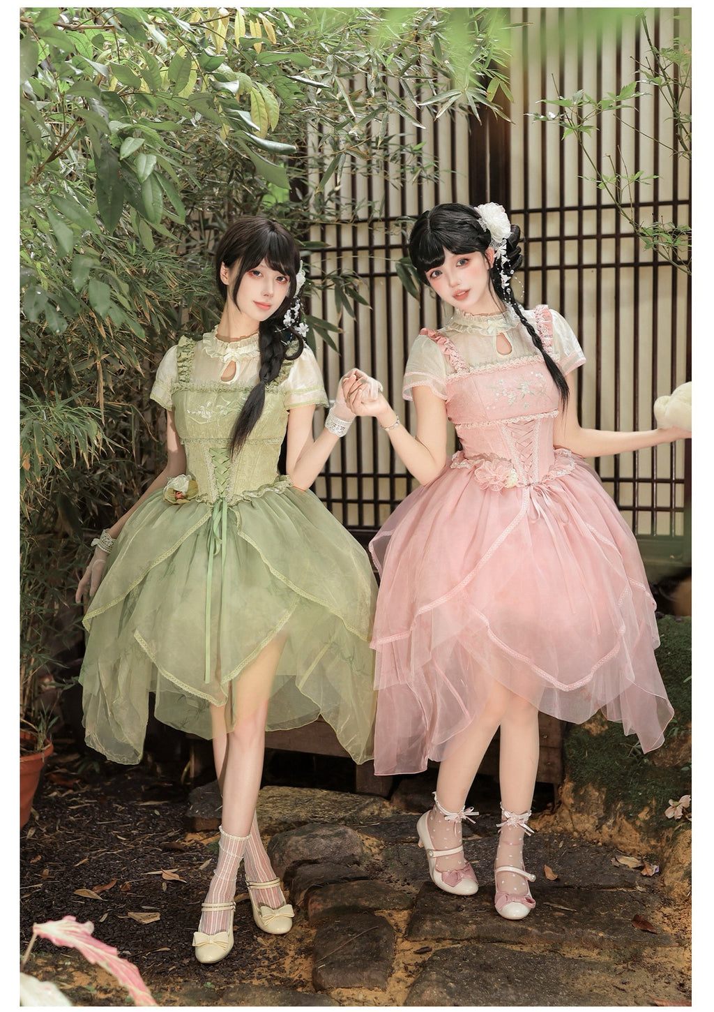 馨香 花びらティアード中華風ロリータワンピース
