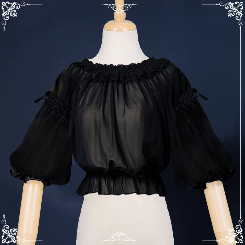 Fluffy puff sleeve See-through blouse with a sense of sheerness