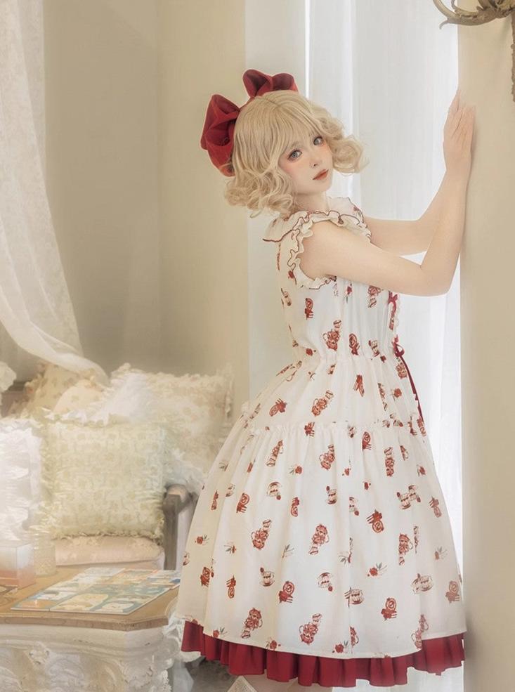 Rose Garden Red and White Flare Sleeve Dress