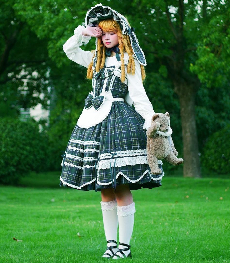 【受注予約10/15まで】Checkered Petal Rabbit リボンジャンパースカート