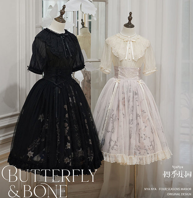 【受注予約11/19まで】Butterfly and Bone 刺繍襟の半袖ブラウス