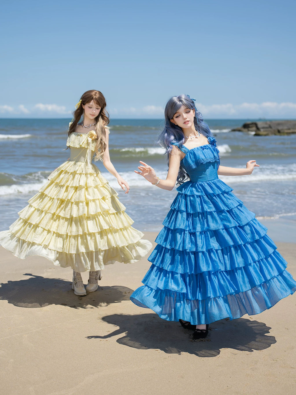 Foam Rain スクエアネックティアードジャンパースカート