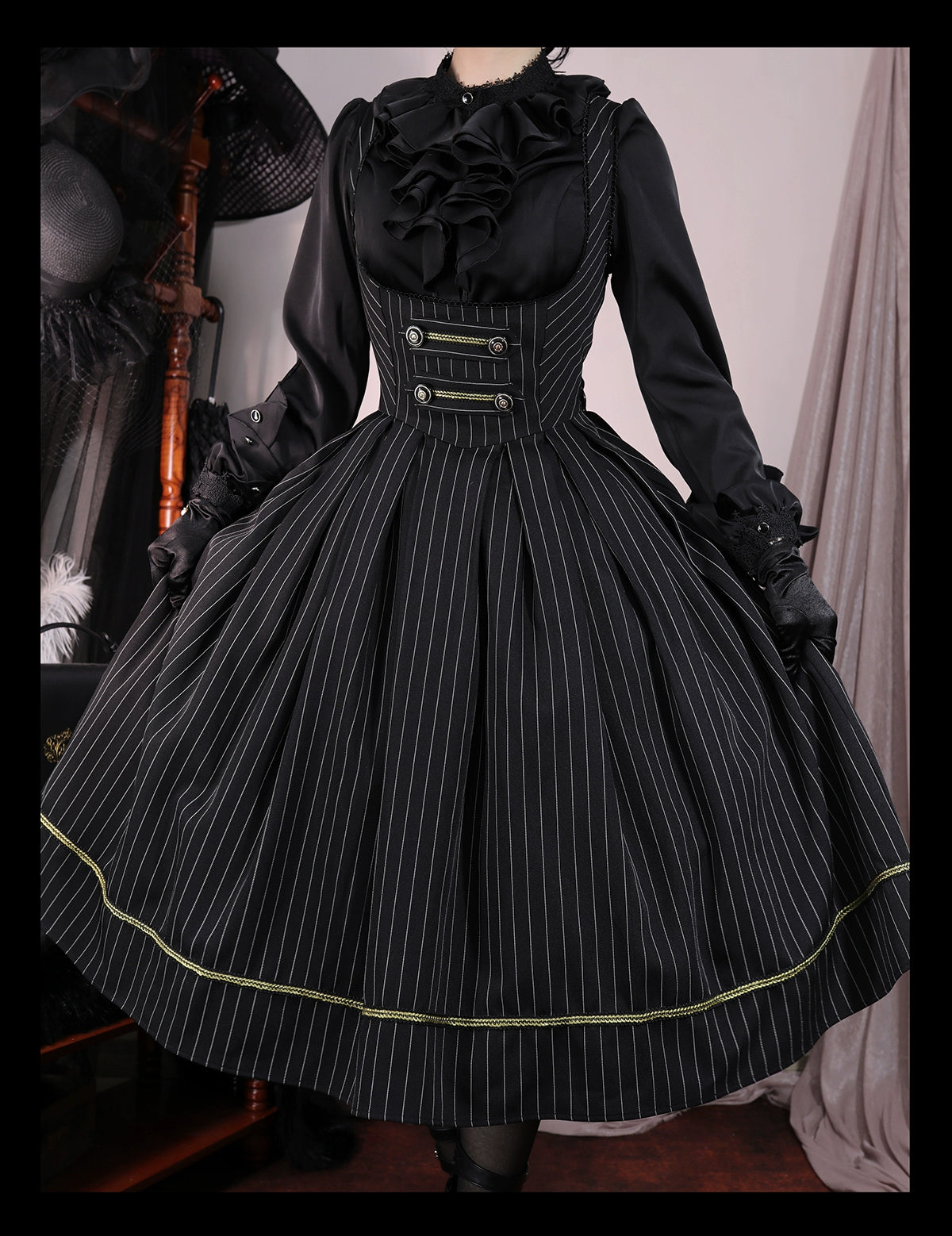 [Pre-orders available until 9/29] Bright Moon Corset Jumper Skirt Stripe [Black]