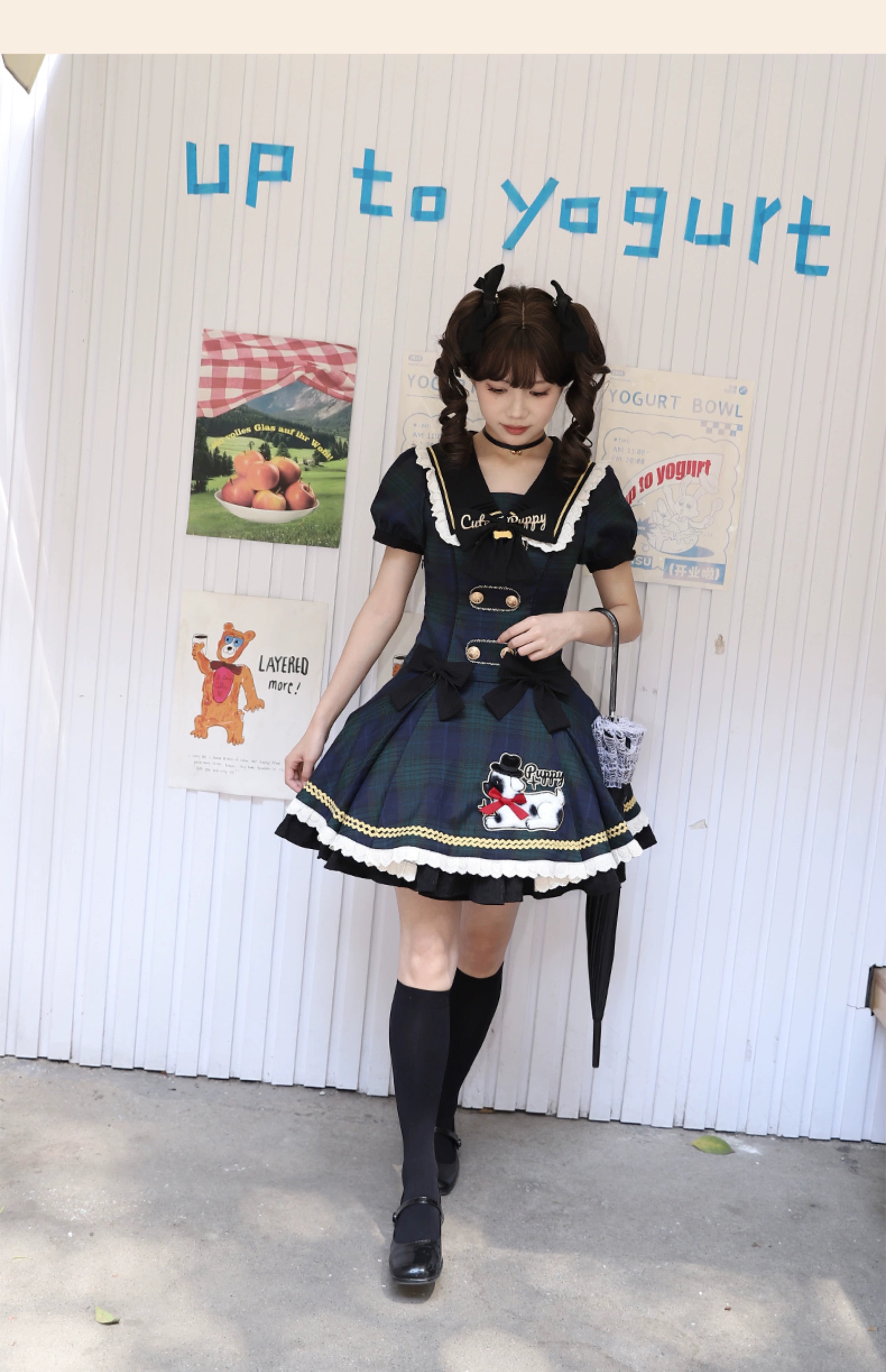 【受注予約6/18まで】Cute Puppy チェックのミニ丈ワンピース