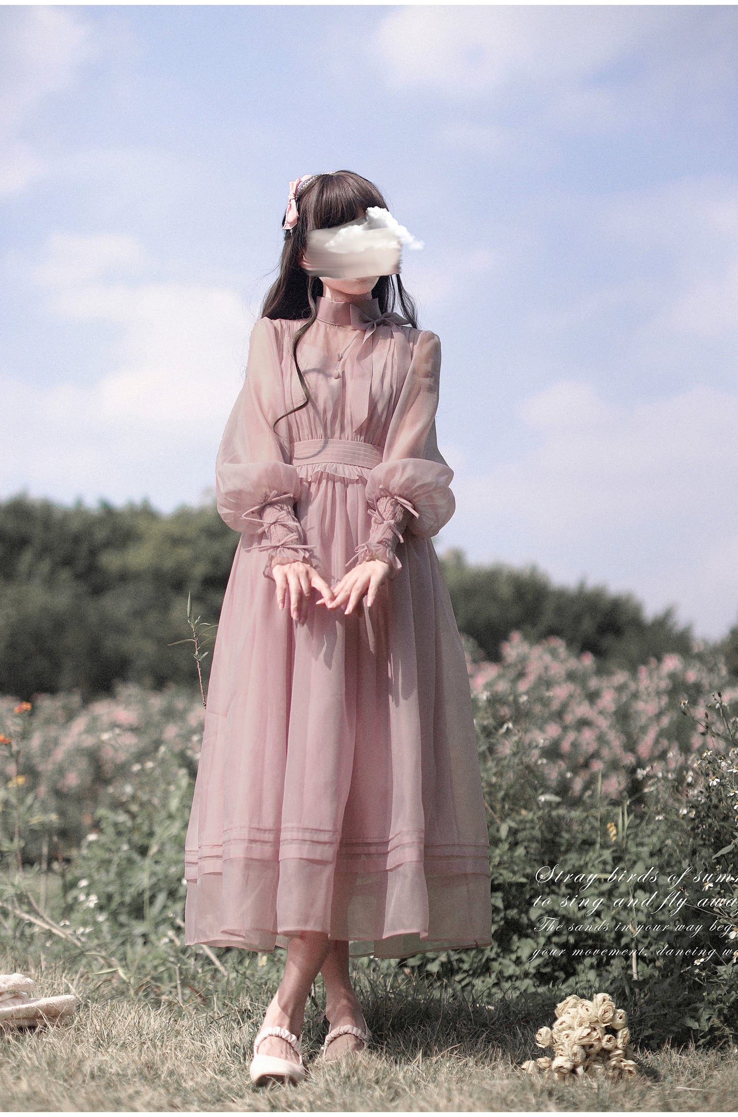 Dusty pink sheer ribbon dress