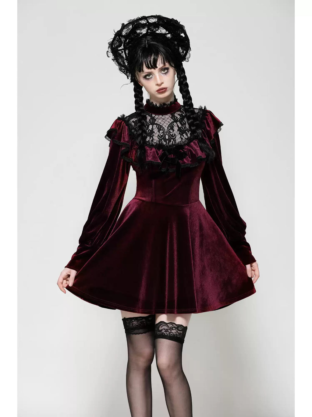【Dark in Love】ダークレッド ベルベット×レース ゴスロリ長袖ワンピース | Blood Velvet (コピー)