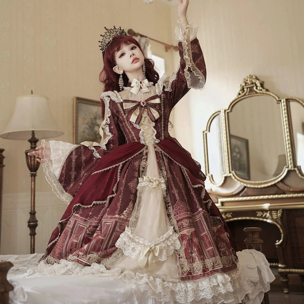 Baroque Palace Burgundy Princess Dress