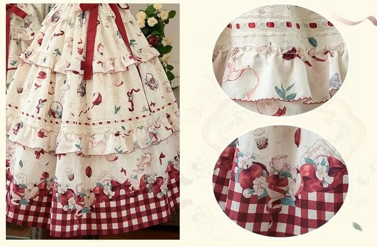 [Sales Period Ended] Natural Apple Tea Print Jumper Skirt - Long Length