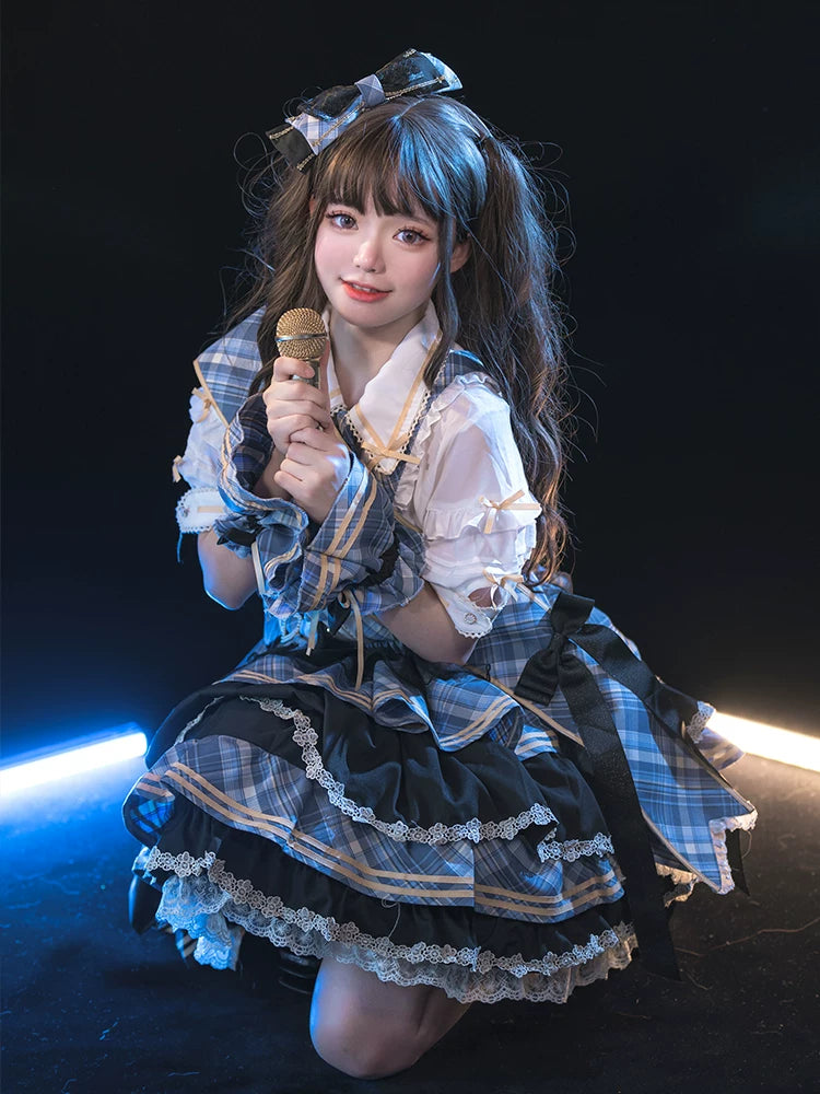 Red Moon チェックとフリルのアイドル風サスペンダースカート フルセット