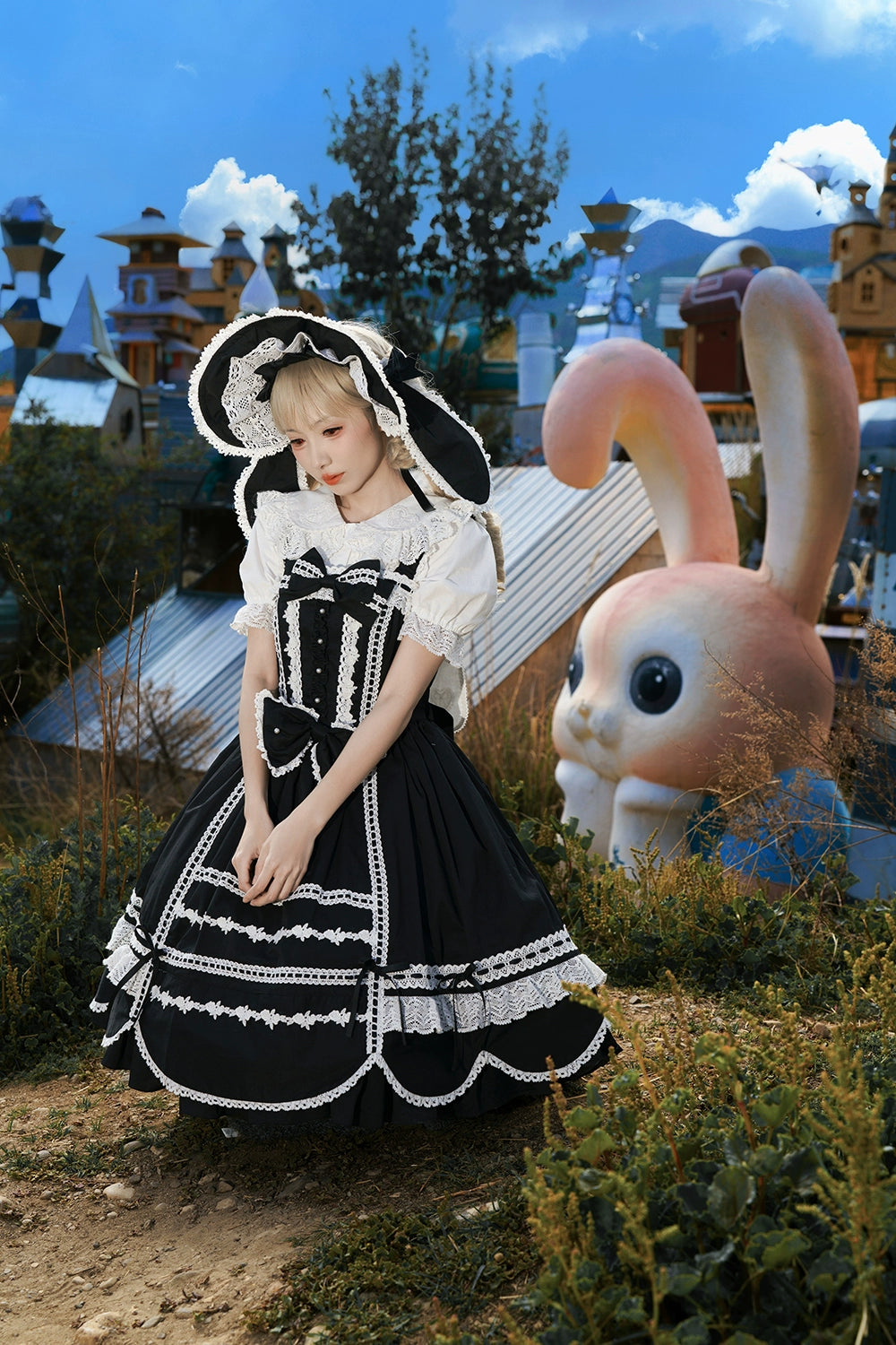 【予約販売】Antique Petal Rabbit うさ耳付き半袖ブラウス
