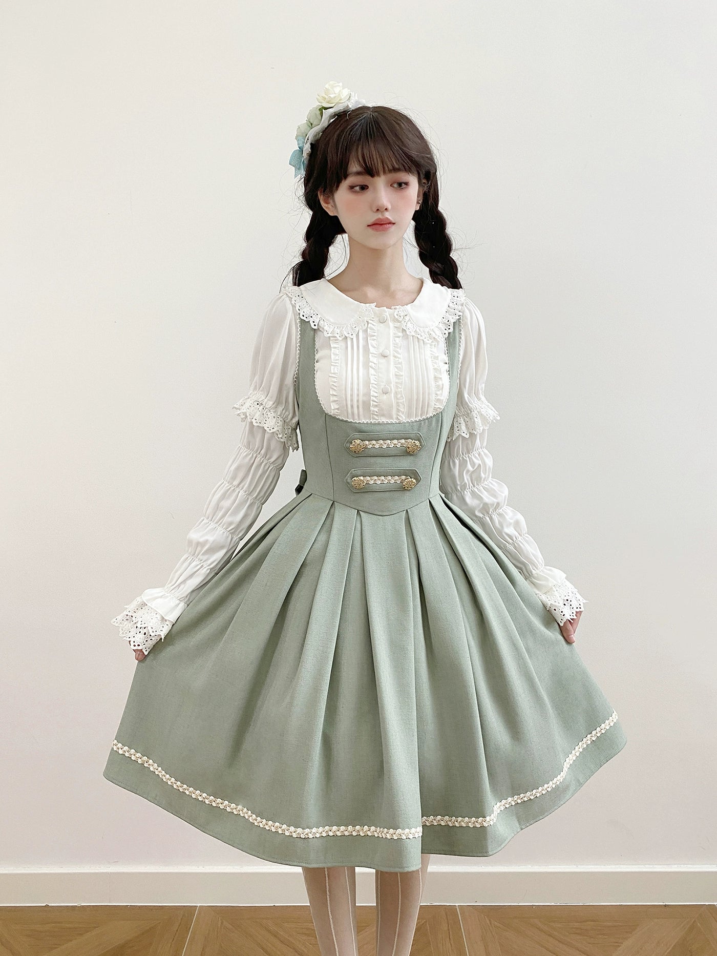【予約販売】Bright Moon コルセットジャンパースカート 無地タイプ 【ライトグリーン】