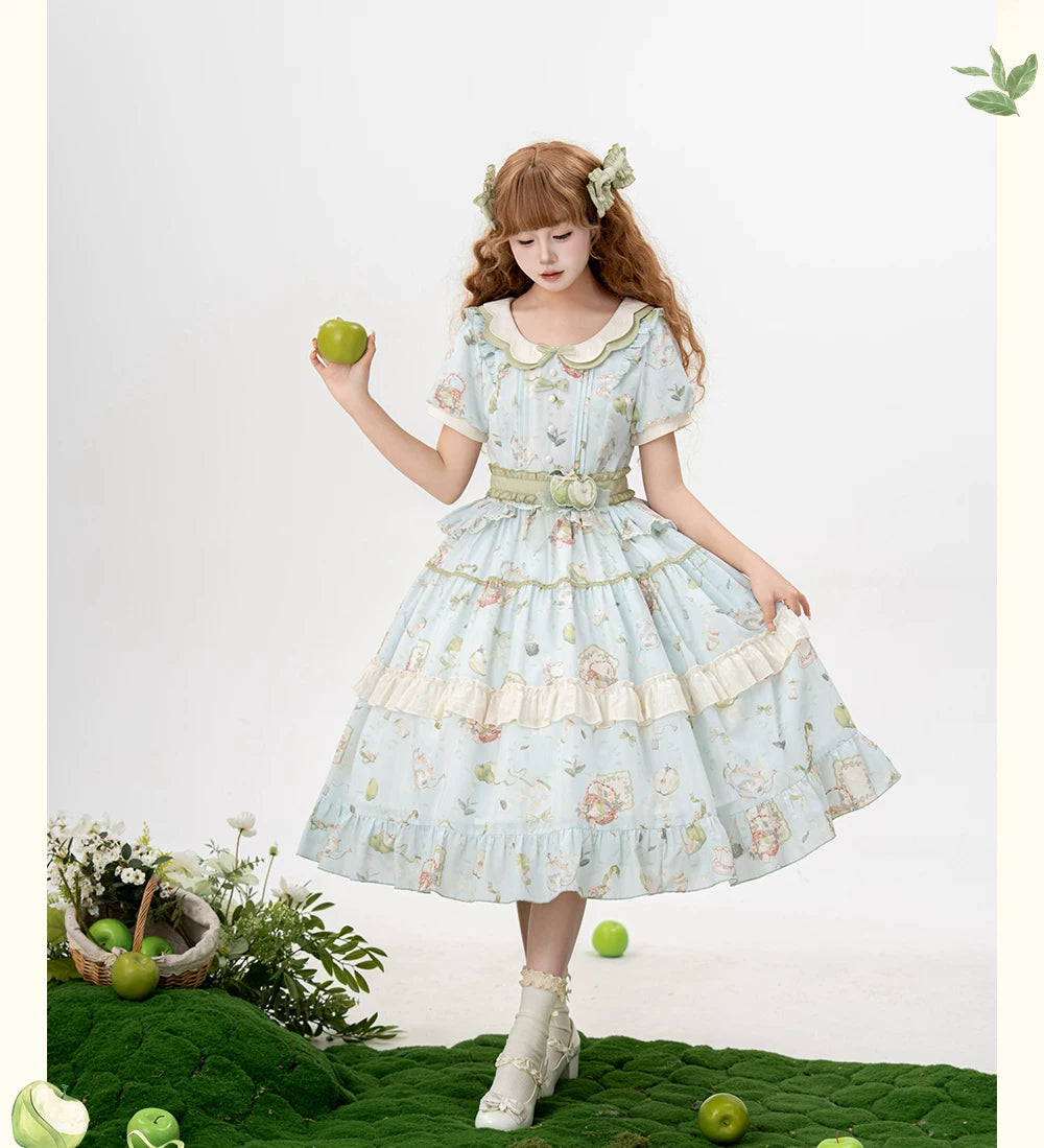 【受注予約9/2まで】Natural Apple Tea ガーデンワンピース・ブルーグリーン