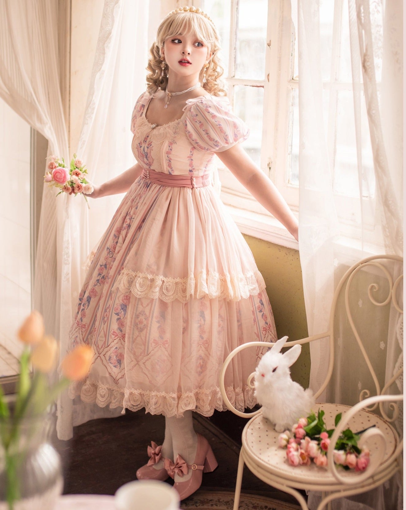 White Moon Rose Elegant Dress RonRon White Moon Rose Elegant Dress RonRon