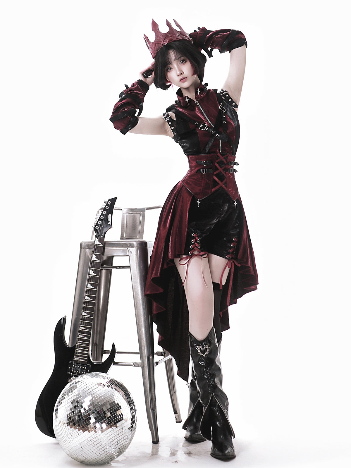 belchic キョンシー皇子ロリータトップス+ショートパンツ 赤黒 サイズS Assassin ブラックベルトショートパンツ4点セット – ロリータ