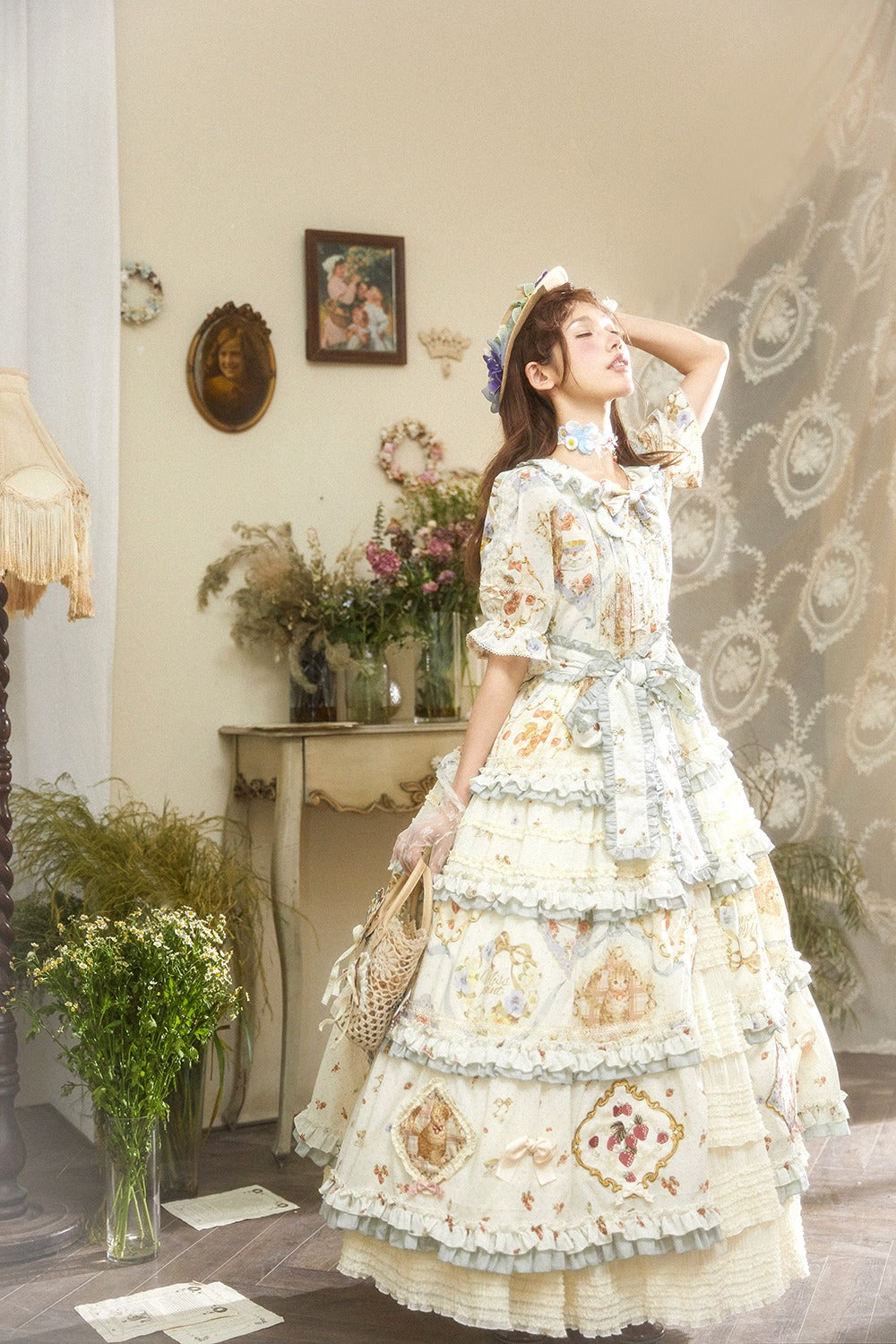 【予約販売】猫の薔薇お茶会 ラグジュアリーワンピース