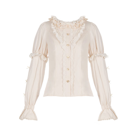 Cotton blouse with round collar ruffles