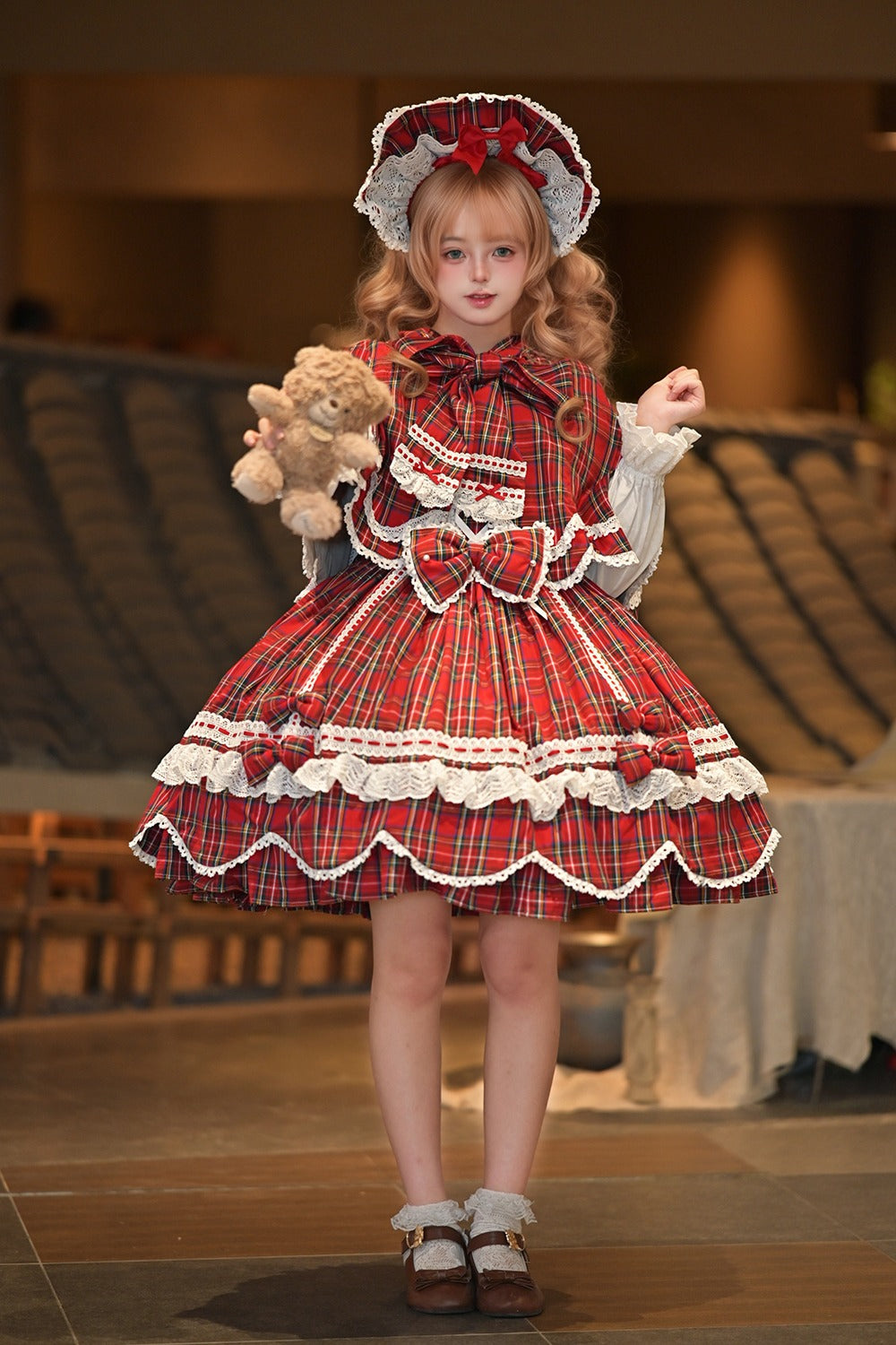 【予約販売】Checkered Petal Rabbit リボンワンピース