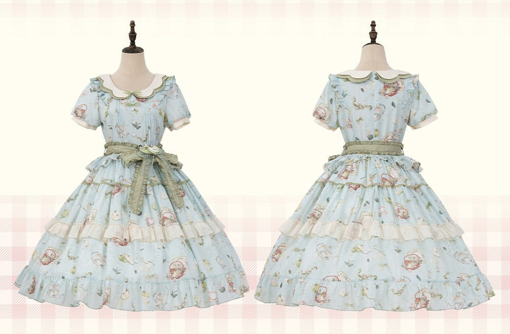 【受注予約9/2まで】Natural Apple Tea ガーデンワンピース・ブルーグリーン