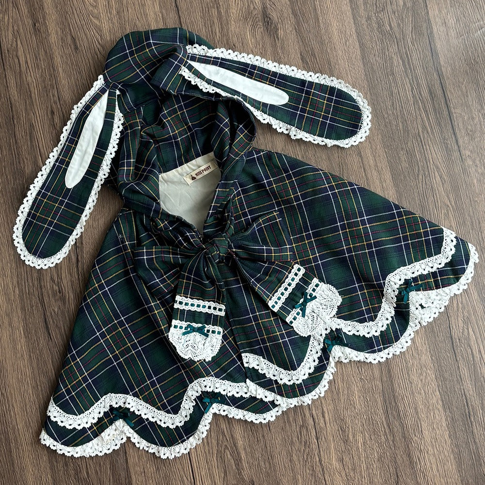【受注予約10/15まで】Checkered Petal Rabbit うさ耳付きケープ