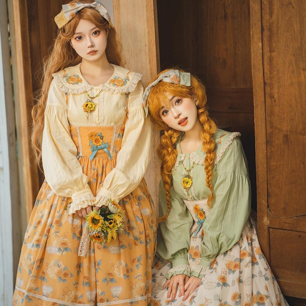 【予約販売】Gardening Sunflower 刺繍襟ブラウス