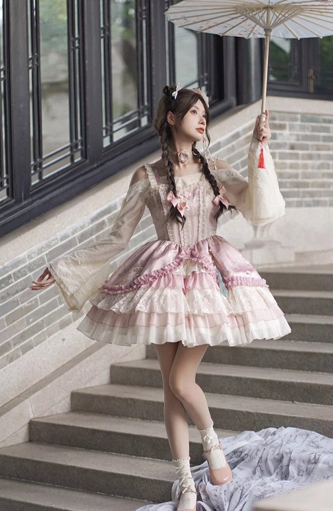 Flower Journey Flower and butterfly pink Hana Lolita jumper skirt