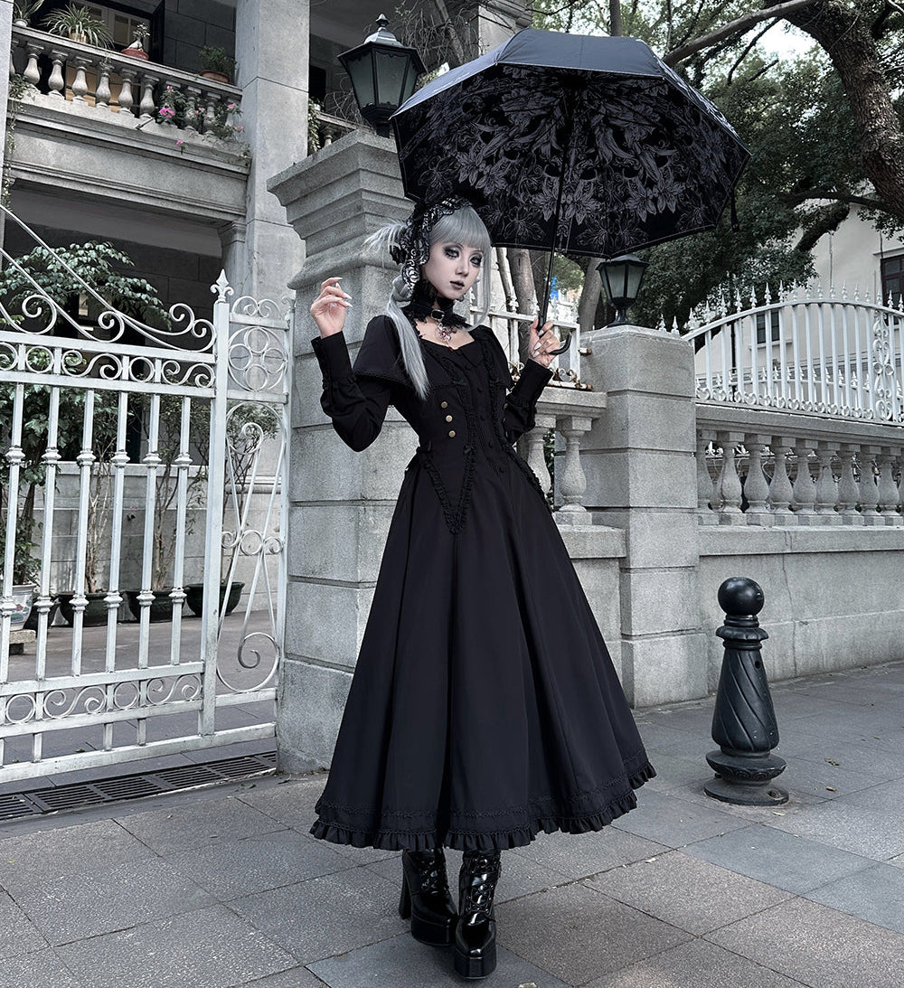 【受注予約12/3まで】漆黒の秒針 長袖ワンピース・ロング丈