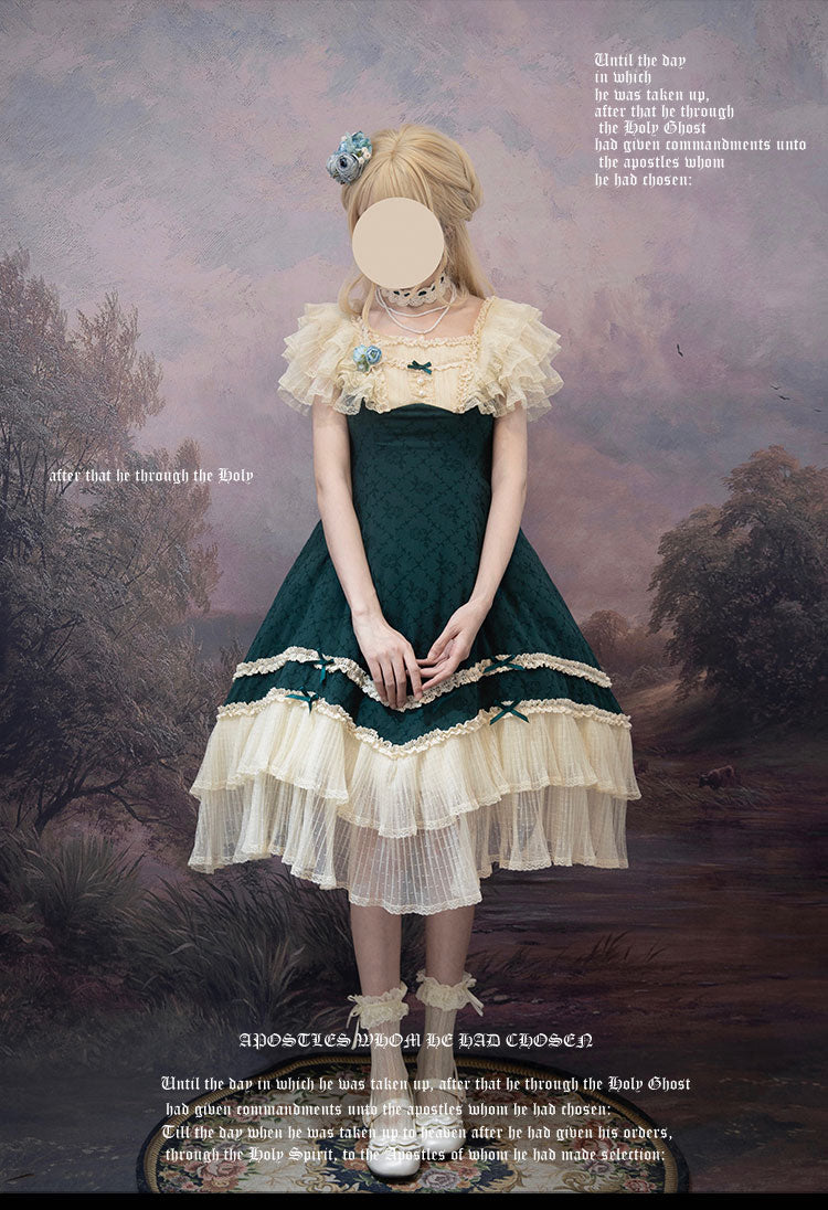 薔薇模様のジャガードフリルレース2wayワンピース 全4色