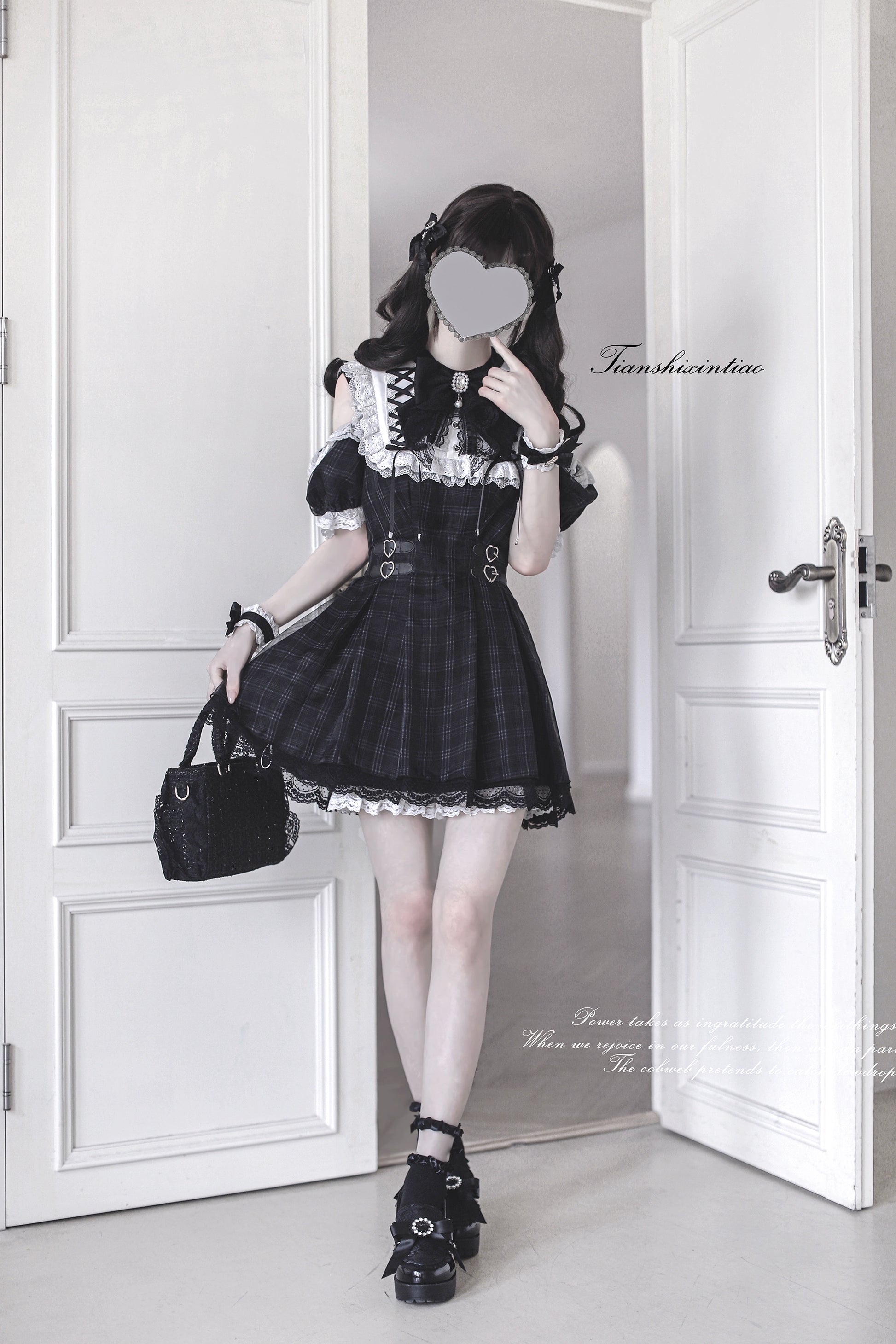 予約販売】 Angel Heartbeat Black フリルチェックミニ丈ワンピース 予約販売】 Angel Heartbeat Black フリルチェックミニ丈ワンピース