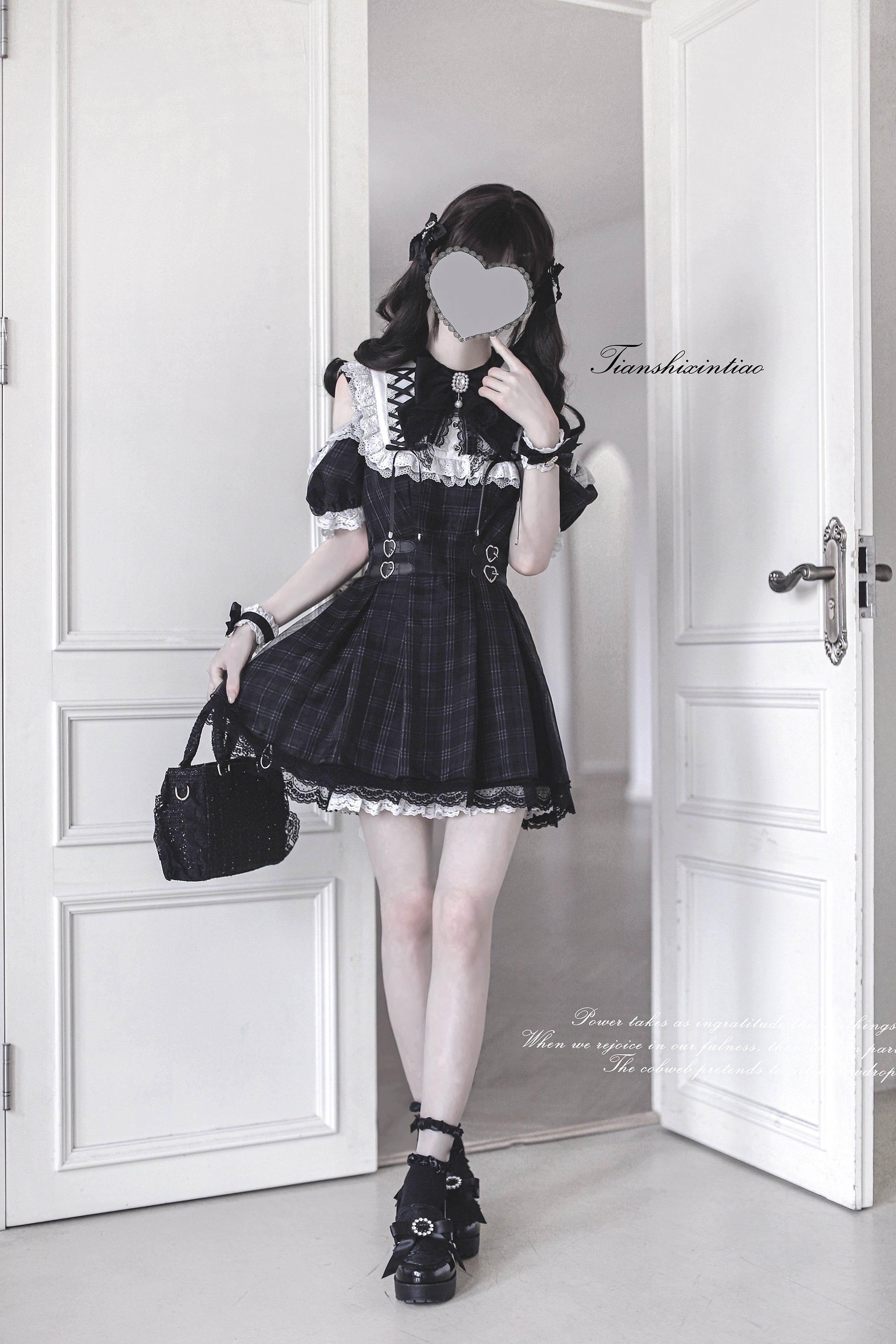 【予約販売】 Angel Heartbeat Black フリルチェックミニ丈ワンピース
