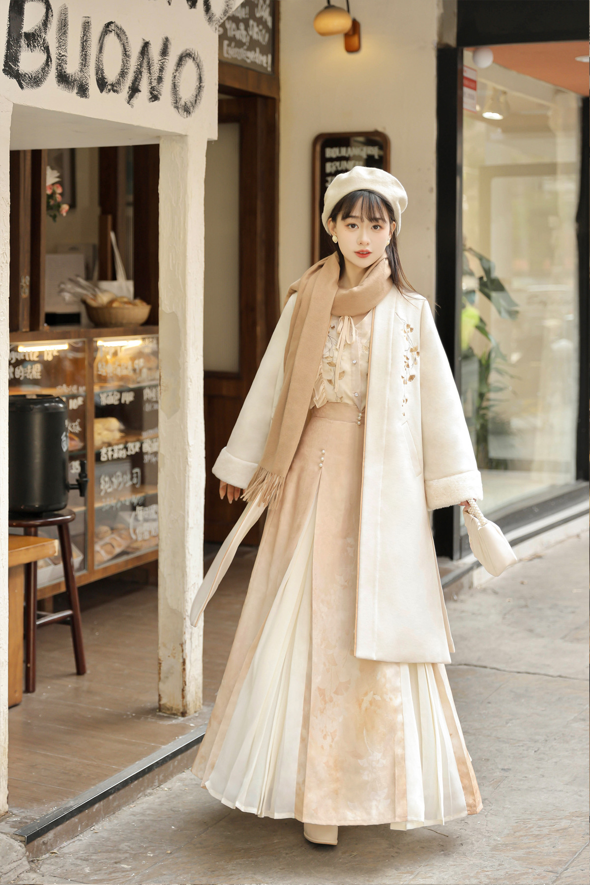 Late Autumn Forest Ginkgo Embroidered Long Coat