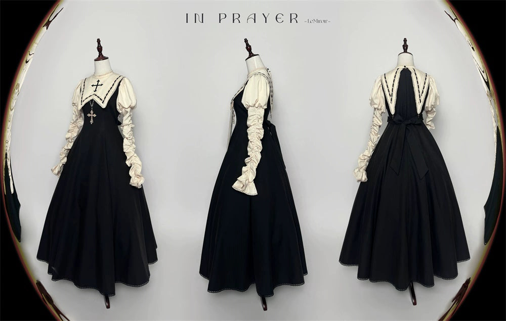 [Resale/Pre-orders until 10/16] Pray on a Moonlight Night Dress, Black x Off-White, Long Length