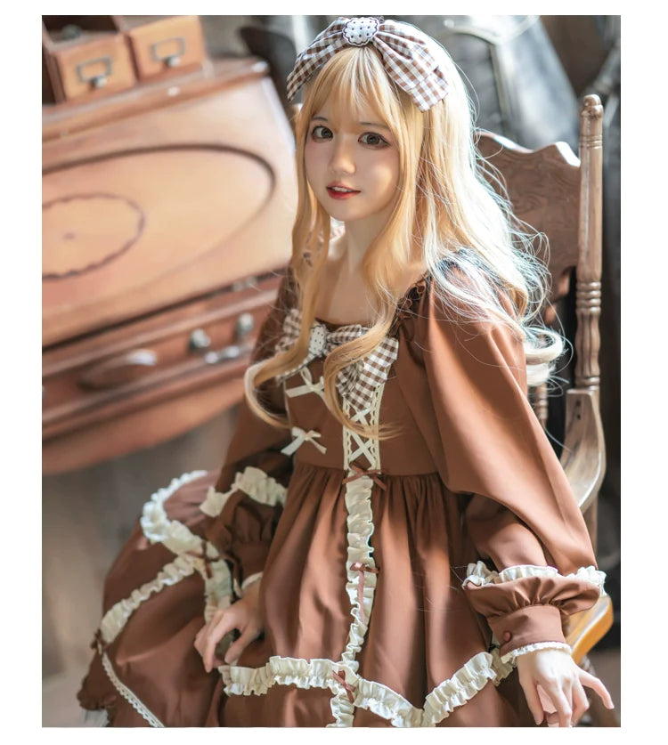 Three o'clock ビスケットブラウンワンピース – ロリータファッション Three o'clock ビスケットブラウンワンピース – ロリータファッション