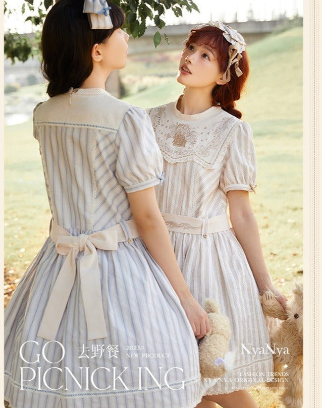 Go Picnicking ストライプ半袖ワンピース