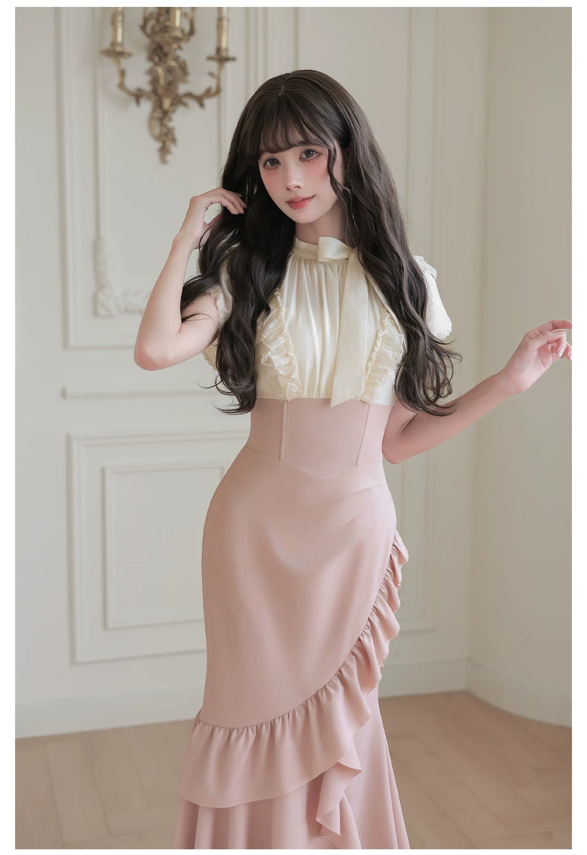 Milky Rose フェイクレイヤードマーメイドワンピース