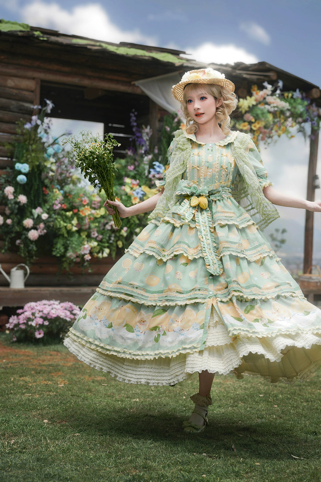 【予約販売】Lemon Sweetie プリント半袖ワンピース・ラグジュアリータイプ