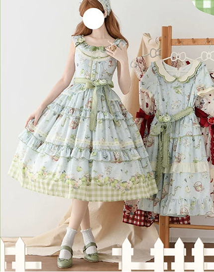 【受注予約9/2まで】Natural Apple Tea ガーデンジャンパースカート・ブルーグリーン