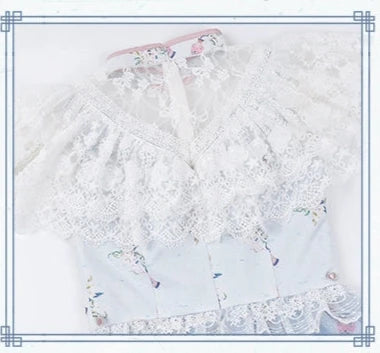 Screen Painting Hana Lolita Chinese dress style lace and flower mini dress