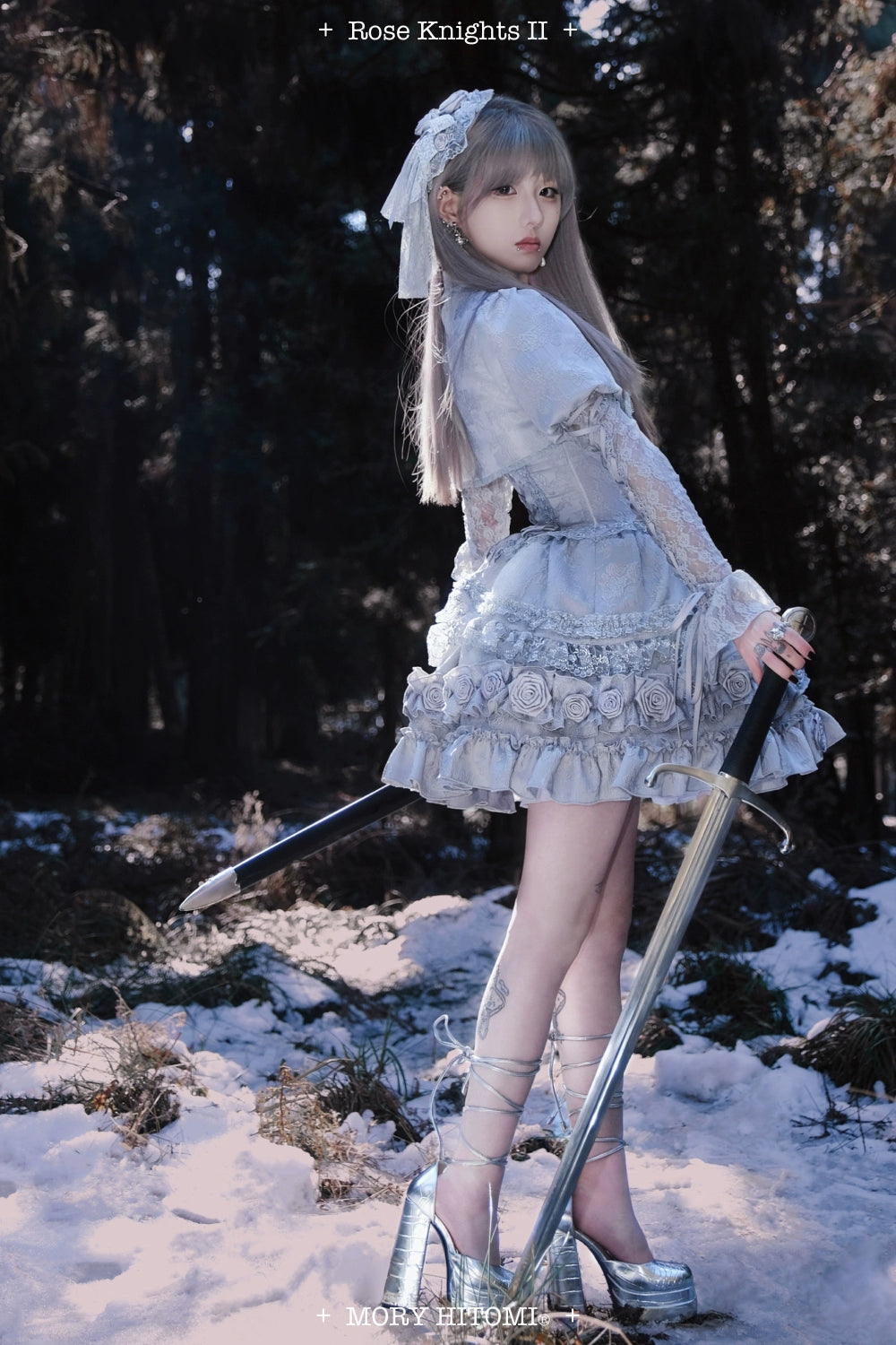 [Pre-orders available until 1/8] Rose Knight II Jacquard Lace Jumper Skirt and Bolero - Silver