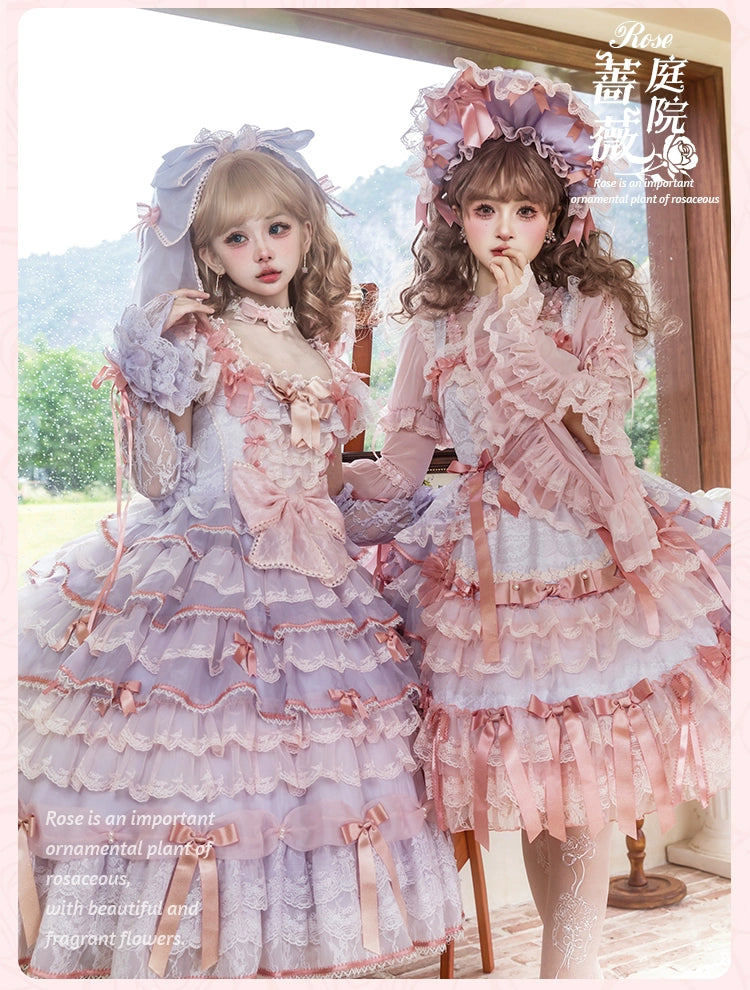【受注予約8/6まで】Rose Courtyard レースとリボンのジャンパースカート・新色