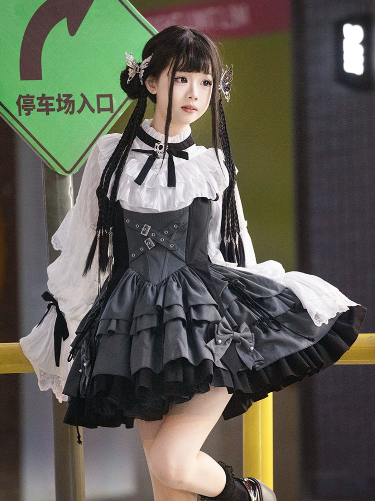 ベルトデザインバイカラージャンパースカート