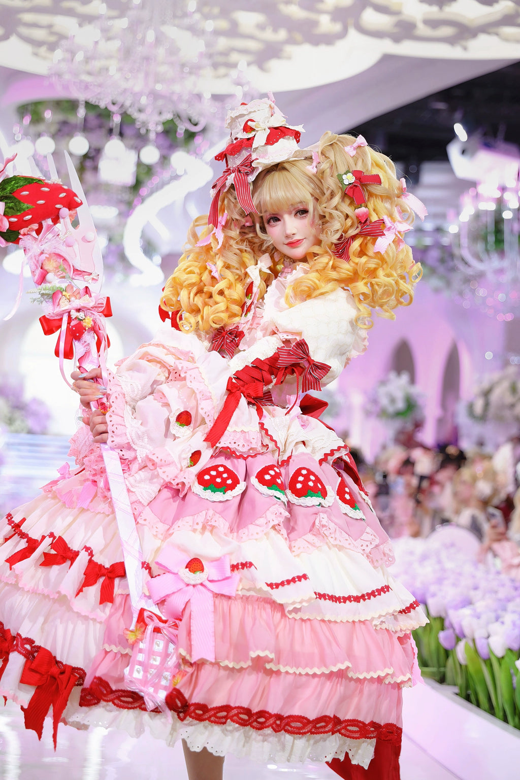 Strawberry Party リボンとフリルのデコレーションドレス・姫袖タイプ