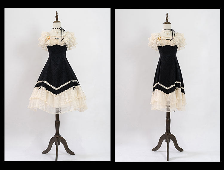 薔薇模様のジャガードフリルレース2wayワンピース 全4色