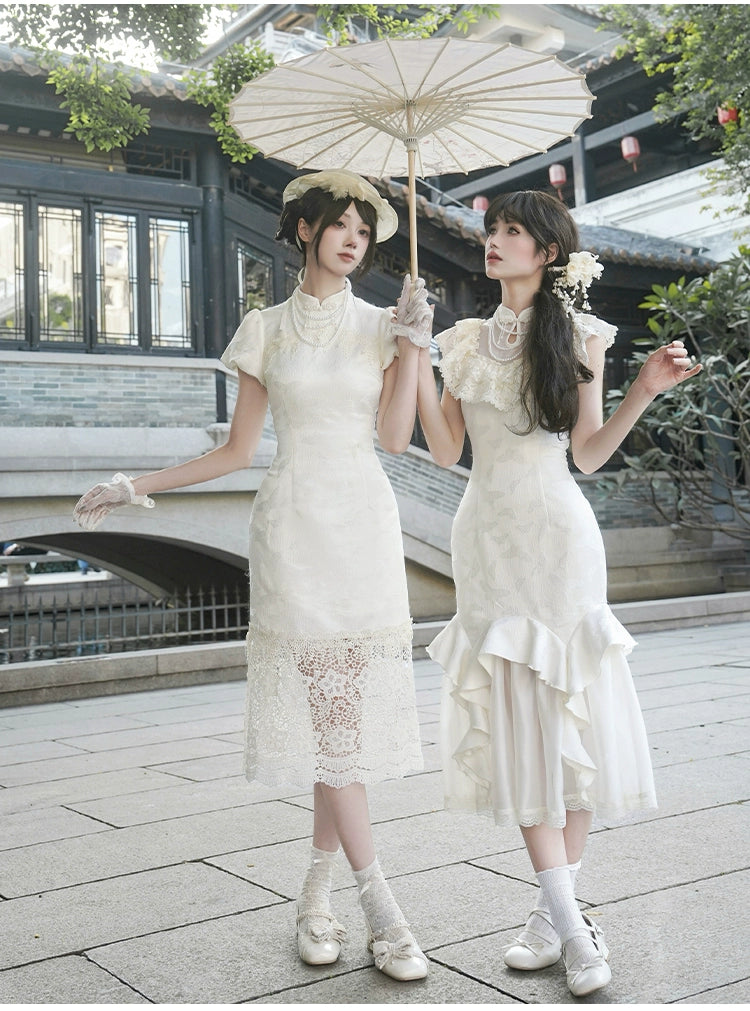 白百合色のフィッシュテール華ロリドレス