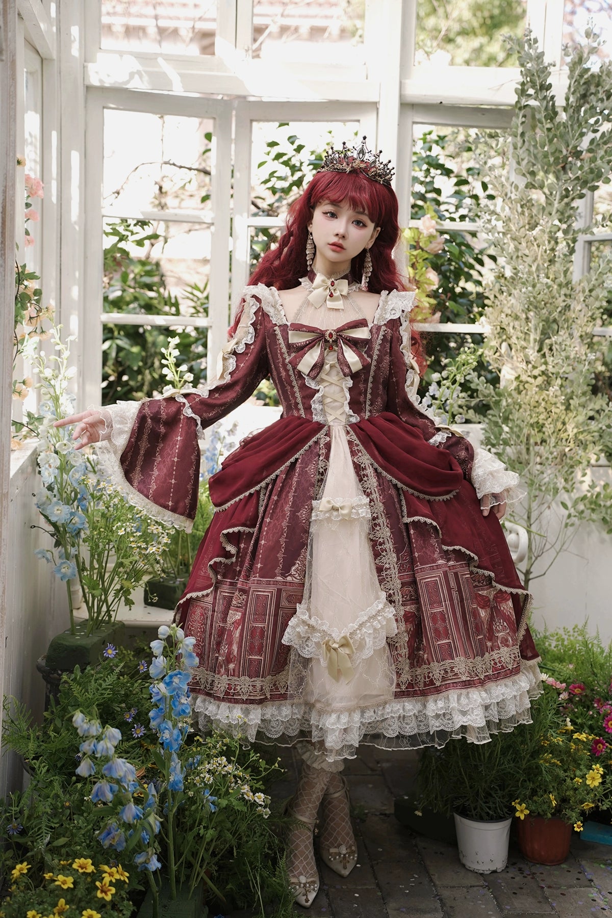 Baroque Palace Burgundy Princess Dress