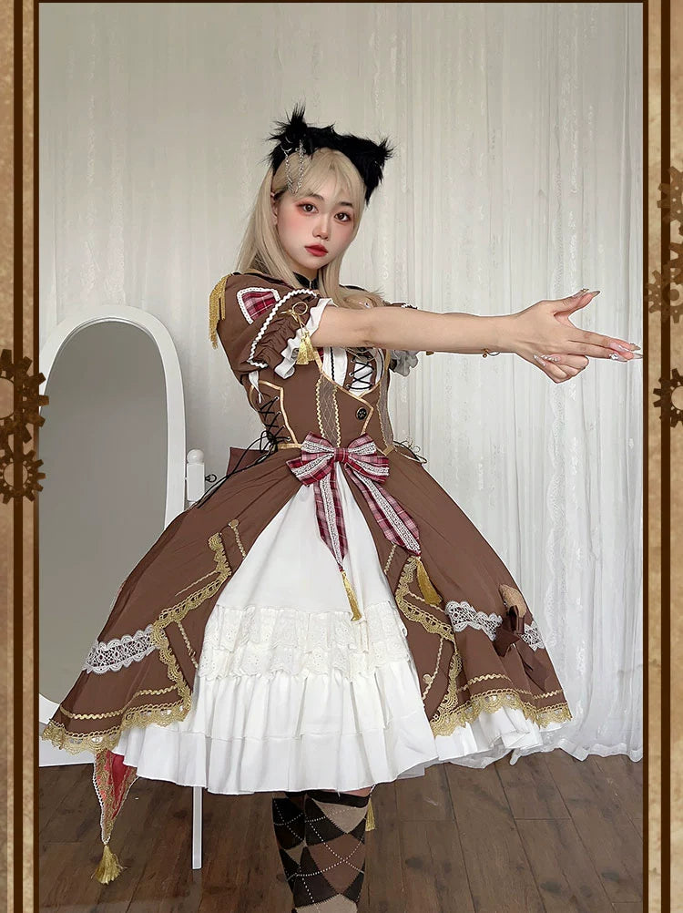 Bear Chocolat Brown dress with ribbon and lace