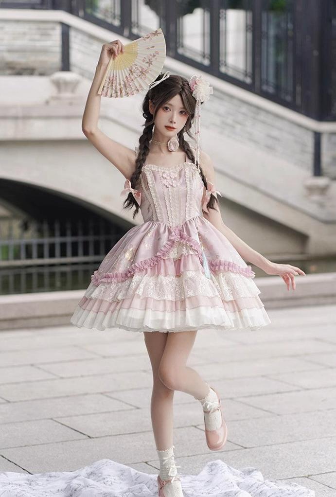 Flower Journey Flower and butterfly pink Hana Lolita jumper skirt