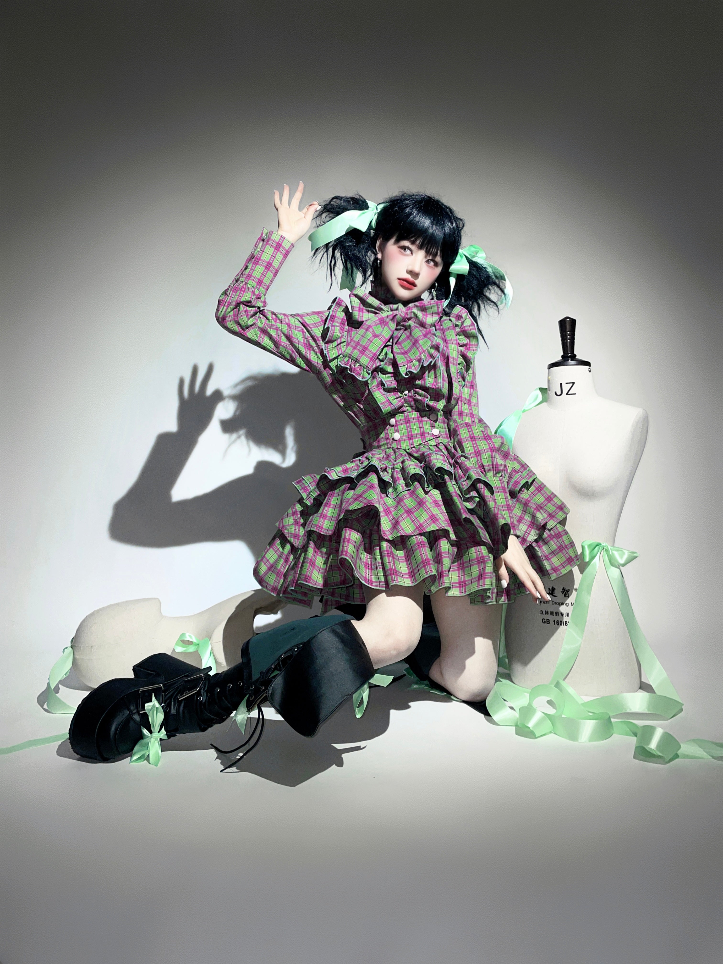 Doll's House リボンタイフリルブラウス チェック柄全4色 – ロリータ