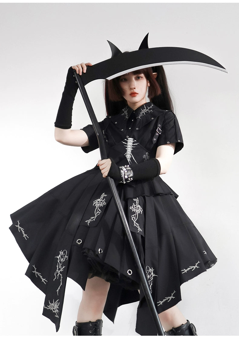 Grim Reaper 骨プリントのコルセット付きワンピース