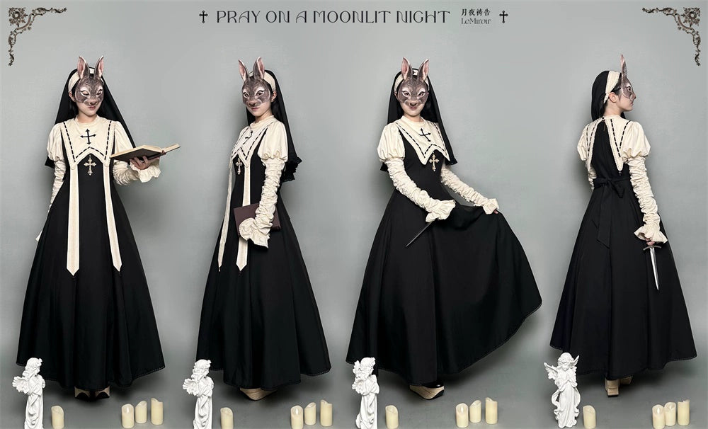 [Resale/Pre-orders until 10/16] Pray on a Moonlight Night Dress, Black x Off-White, Long Length