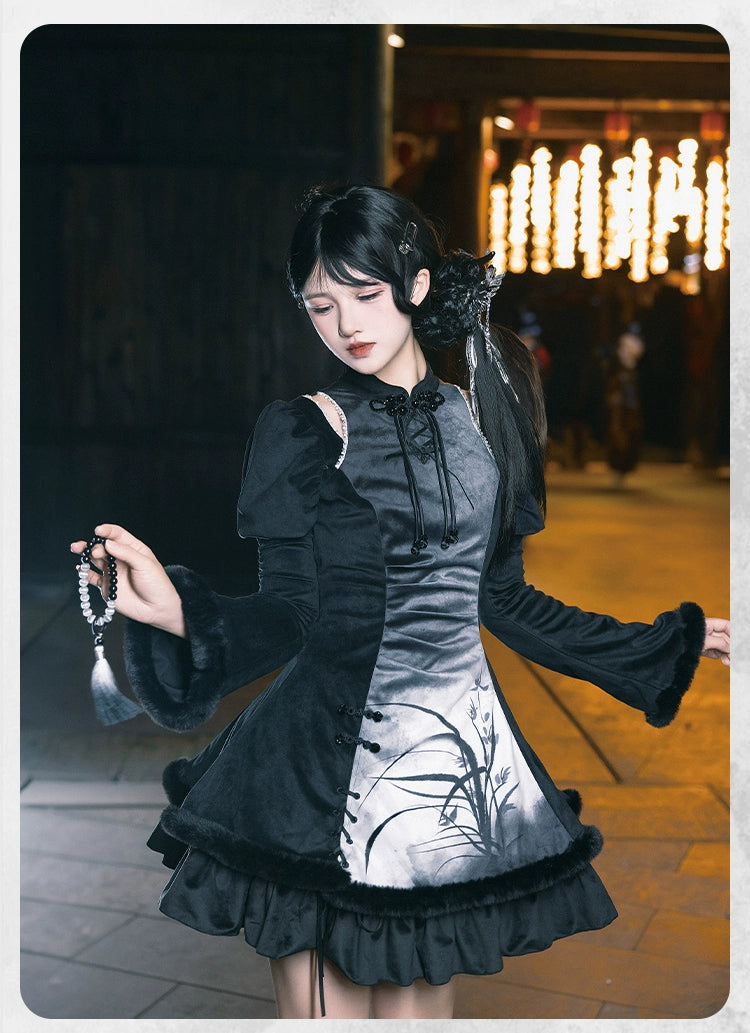 黒蘭 ショルダーカットワンピース